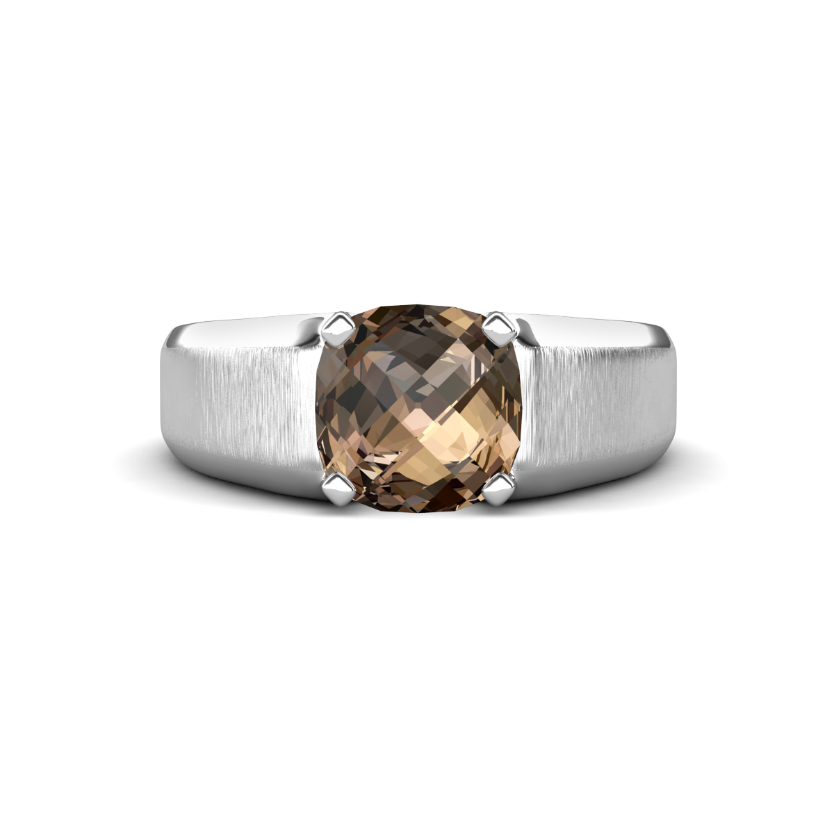 Jude 2.25 ct Cushion Checkerboard Cut Smoky Quartz Solitaire Men Wedding Band (8 mm) 